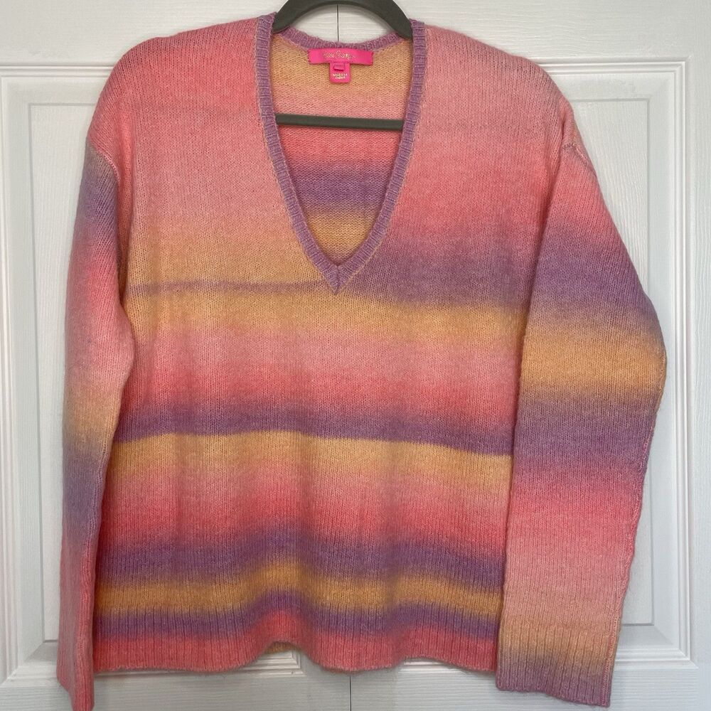 Lilly Pulitzer Yummy Melon Spacedye Chiya Sweater Pink/Purple/Yellow Siz…